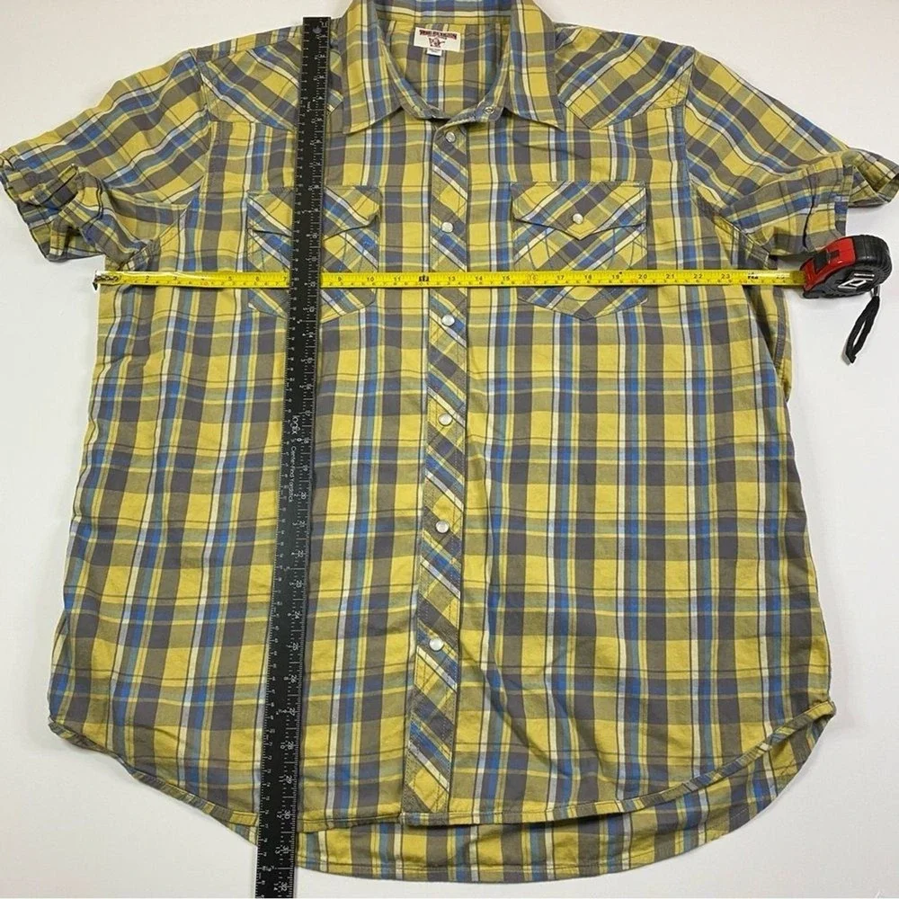 True Religion Western Pearl Snap Shirt Men's 3XL Short Sleeve Plaid‎ Cowboy